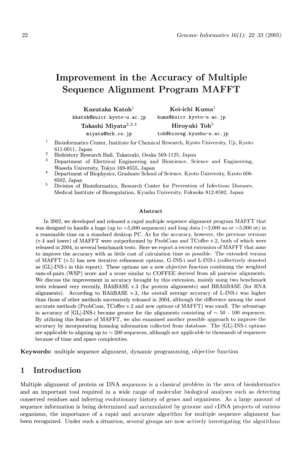 Improvement in the Accuracy of Multiple Sequence Alignment Program MAFFT