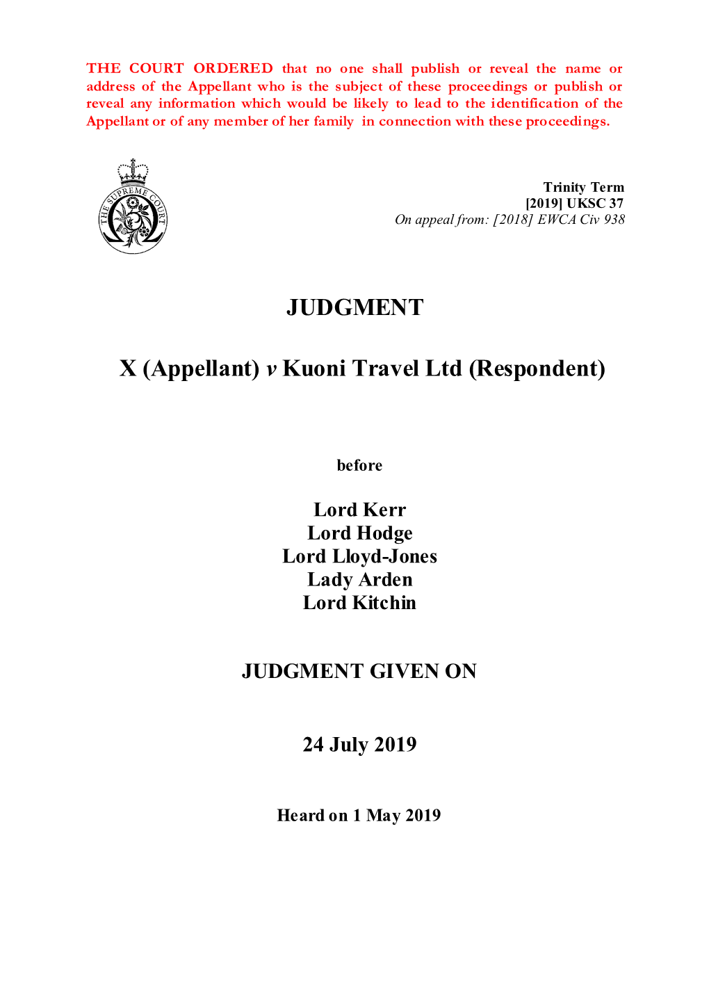 X (Appellant) V Kuoni Travel Ltd (Respondent)