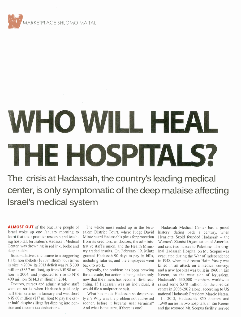 Who Will Heal the Hospitals.Pdf(727KB)