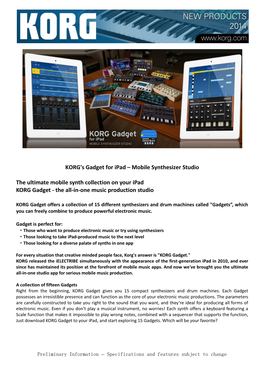 KORG's Gadget for Ipad – Mobile Synthesizer Studio