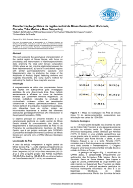 Caracterização Geofísica Da Região Central De Minas Gerais (Belo Horizonte, Curvelo, Três Marias E Bom Despacho)