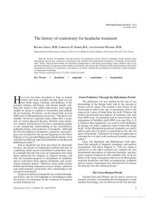 The History of Craniotomy for Headache Treatment