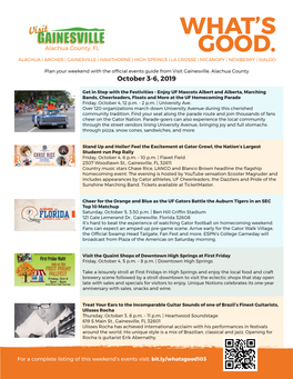 Whats Good Events Guide October 3-6 Gainesville and Alachua County