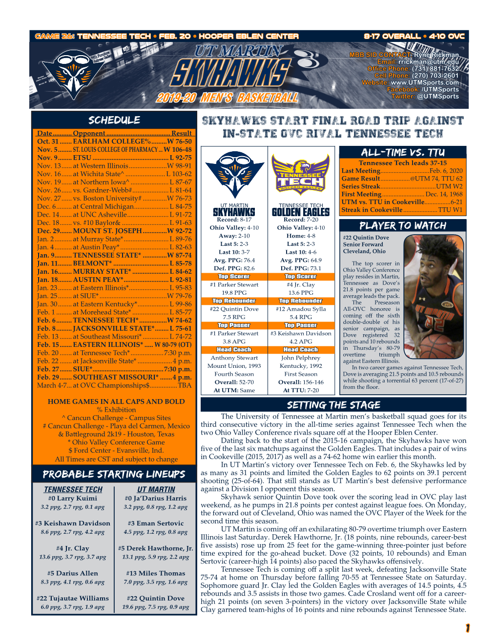 1 2019-20 Men's Basketball Schedule Skyhawks Golden