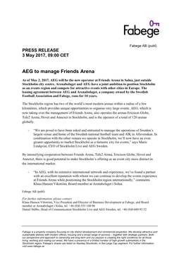 AEG to Manage Friends Arena