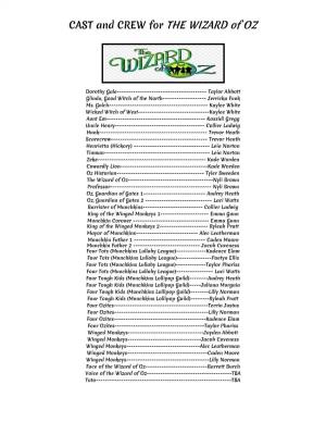 CAST and CREW for ​THE WIZARD of OZ