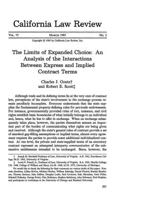 The Limits of Expanded Choice: an Analysis of the Interactions Between Express and Implied Contract Terms