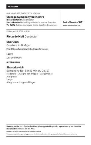 Riccardo Muti Conductor Cherubini Overture in G Major Liszt Les
