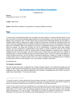 The Secularisation of the British Constitution