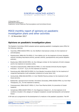 List Item PDCO Monthly Report of Opinions on Paediatric Investigation