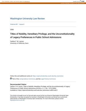 Titles of Nobility, Hereditary Privilege, and the Unconstitutionality of Legacy Preferences in Public School Admissions