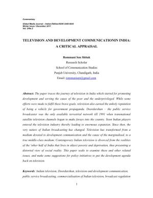Television and Development Communicationin India: a Critical Appraisal
