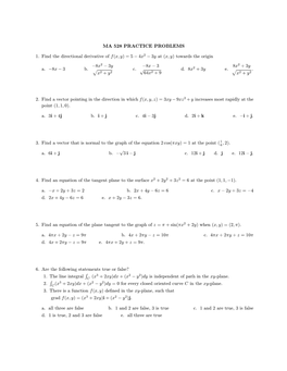 MA 528 PRACTICE PROBLEMS 1. Find the Directional Derivative of F(X, Y)