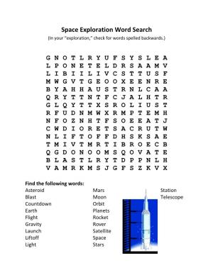 Space Exploration Word Search (In Your “Exploration,” Check for Words Spelled Backwards.)