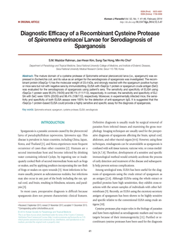 Diagnostic Efficacy of a Recombinant Cysteine Protease of Spirometra Erinacei Larvae for Serodiagnosis of Sparganosis