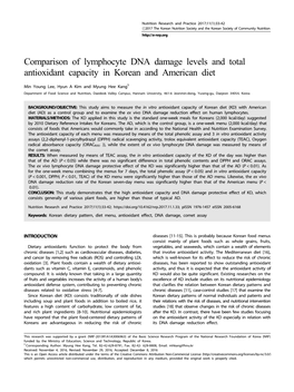 Comparison of Lymphocyte DNA Damage Levels and Total Antioxidant Capacity in Korean and American Diet