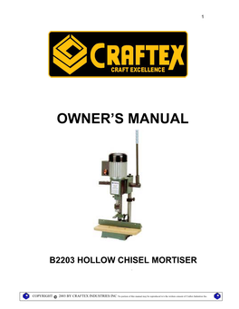 Owner's Manual B2203 Hollow Chisel Mortiser