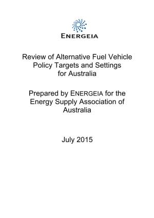 Review of Alternative Fuel Vehicle Policy Targets and Settings for Australia