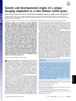 Genetic and Developmental Origins of a Unique Foraging Adaptation in a Lake Malawi Cichlid Genus