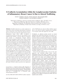 E-Cadherin Accumulation Within the Lymphovascular Embolus of Inflammatory Breast Cancer Is Due to Altered Trafficking