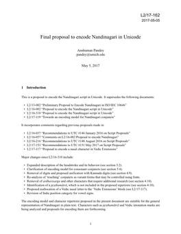 Final Proposal to Encode Nandinagari in Unicode