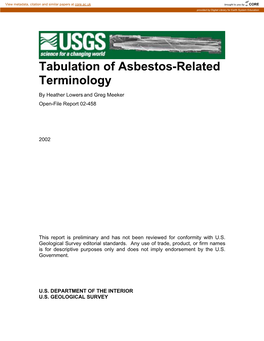 Tabulation of Asbestos-Related Terminology