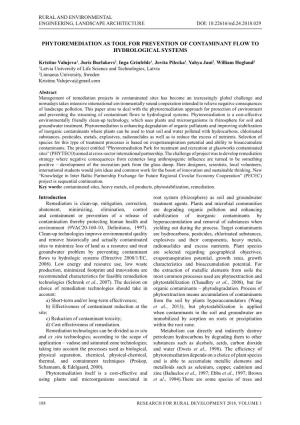 Phytoremediation As Tool for Prevention of Contaminant Flow to Hydrological Systems