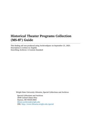 Historical Theater Programs Collection MS-87 Wright State