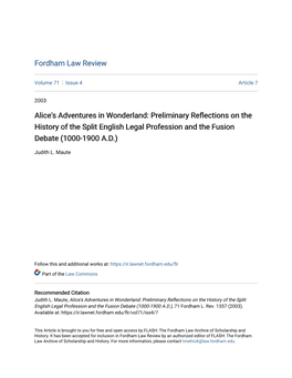 Preliminary Reflections on the History of the Split English Legal Profession and the Fusion Debate (1000-1900 A.D.)