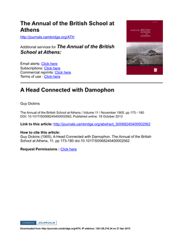 The Annual of the British School at Athens a Head Connected With