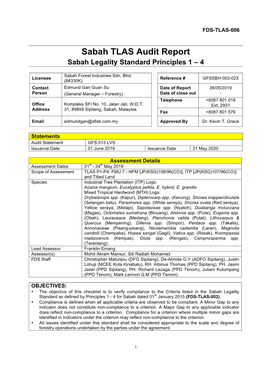 Sabah TLAS Audit Report Sabah Legality Standard Principles 1 – 4