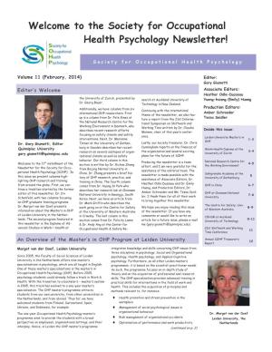 The Society for Occupational Health Psychology Newsletter!