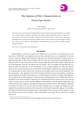 The Analysis of Pip's Characteristics in Great Expectations