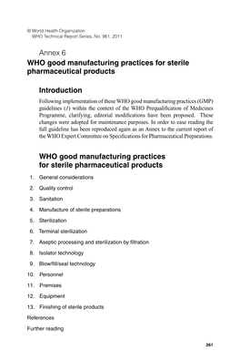 WHO Good Manufacturing Practices for Sterile Pharmaceutical Products