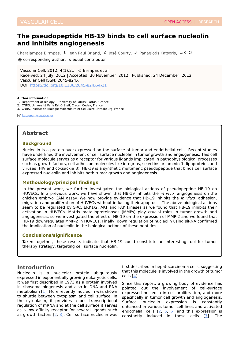 The Pseudopeptide HB-19 Binds to Cell Surface Nucleolin and Inhibits Angiogenesis