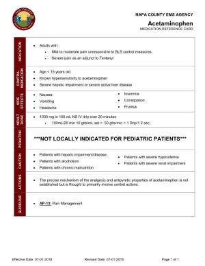 Acetaminophen MEDICATION REFERENCE CARD