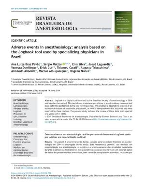 Adverse Events in Anesthesiology: Analysis Based on the Logbook Tool Used by Specializing Physicians in Brazil