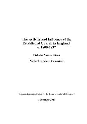 The Activity and Influence of the Established Church in England, C. 1800-1837