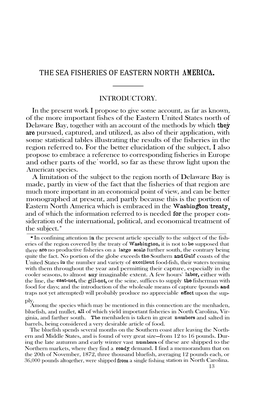 The Sea Fisheries of Eastern North America