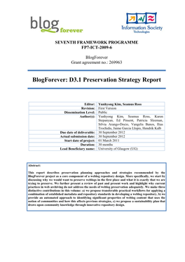 Blogforever: D3.1 Preservation Strategy Report