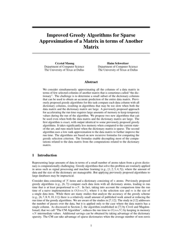 Improved Greedy Algorithms for Sparse Approximation of a Matrix in Terms of Another Matrix