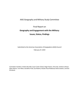 Geography and Engagement with the Military: Issues, Status, Findings
