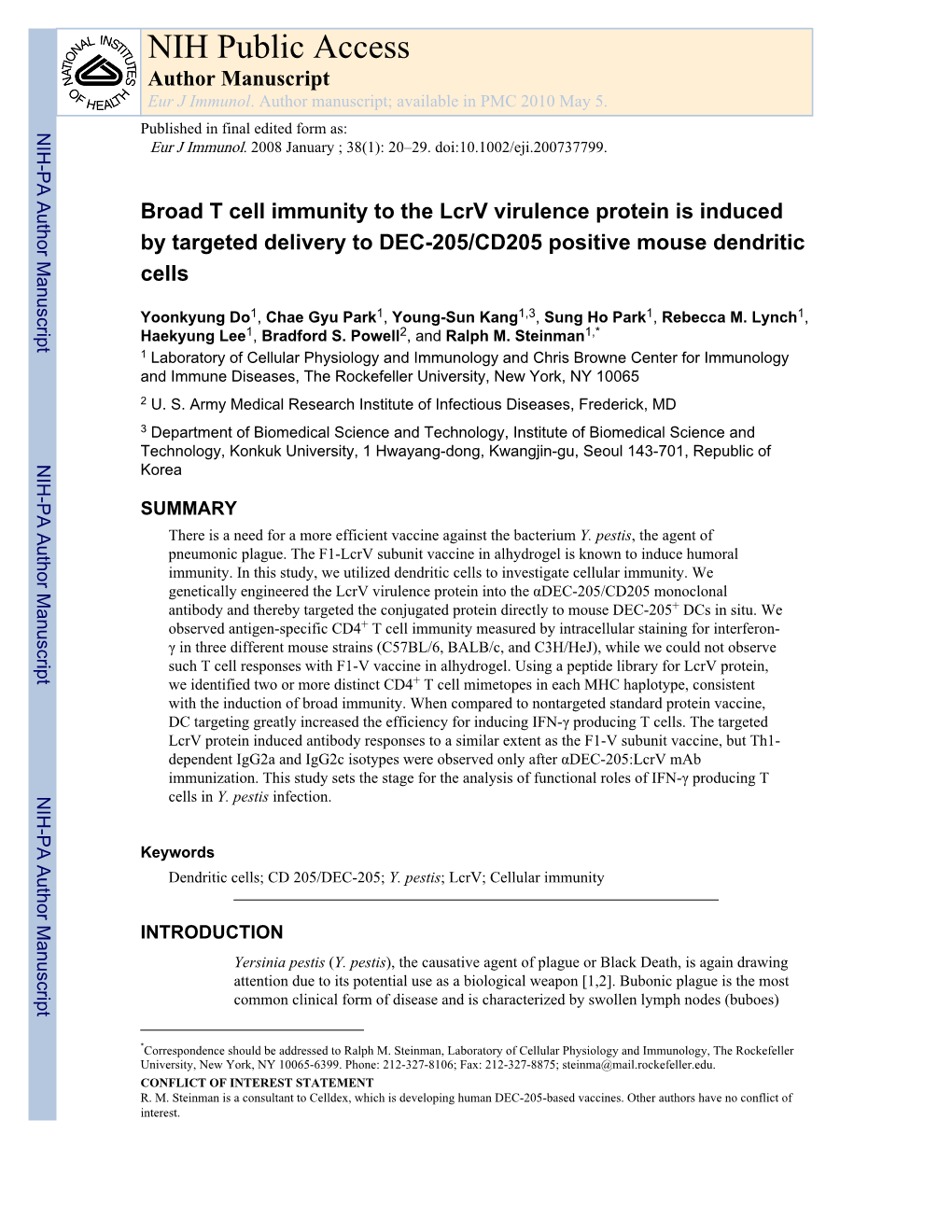 NIH Public Access Author Manuscript Eur J Immunol