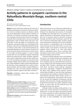 Activity Patterns in Sympatric Carnivores in the Nahuelbuta Mountain Range, Southern-Central Chile