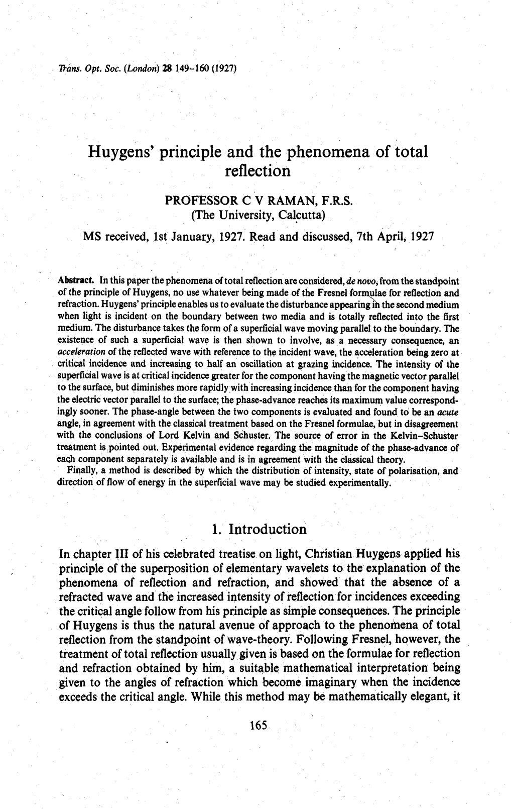 Huygens' Principle and the Phenomena of Total Reflection