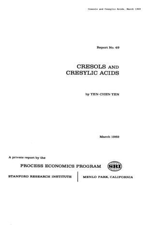 Cresols and Cresylic Acids from Coal Tar and Petroleum Refinerywaste