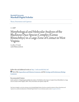 Morphological and Molecular Analyses of the Blacknose Dace Species Complex (Genus Rhinichthys) in a Large Zone of Contact in West Virginia Geoffrey D