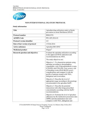 STUDY PROTOCOL Study Information Title Apixaban Drug