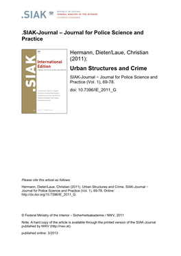 Urban Structures and Crime SIAK-Journal − Journal for Police Science and Practice (Vol