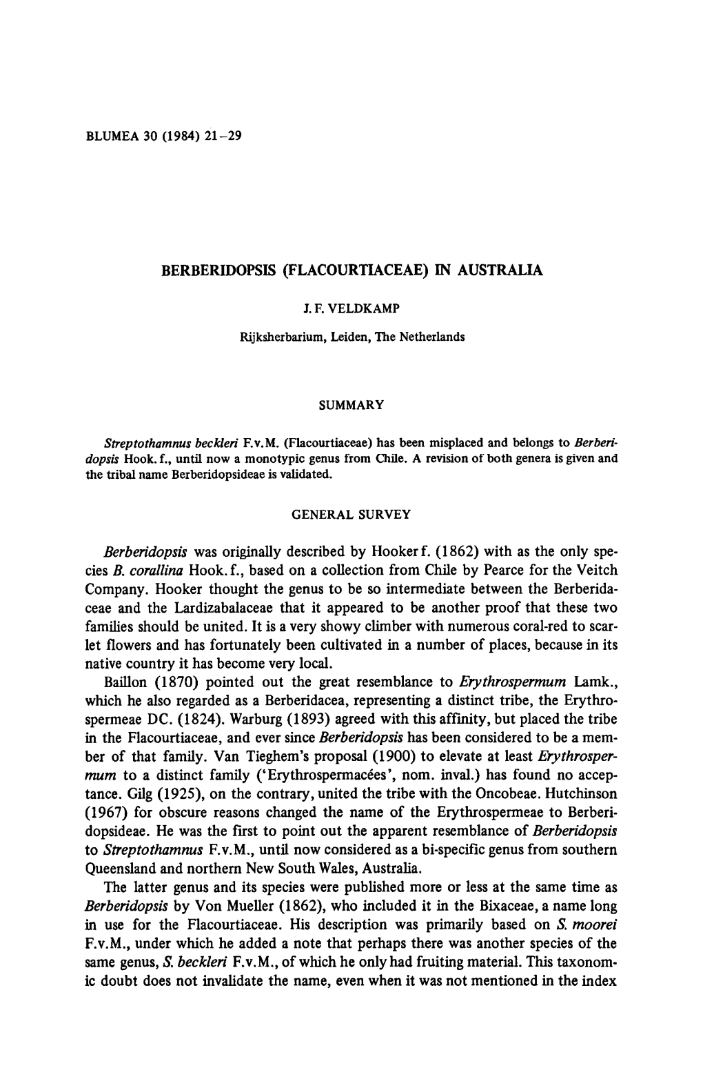 (Flacourtuaceae) Species Were Published More Or Berberidopsis By